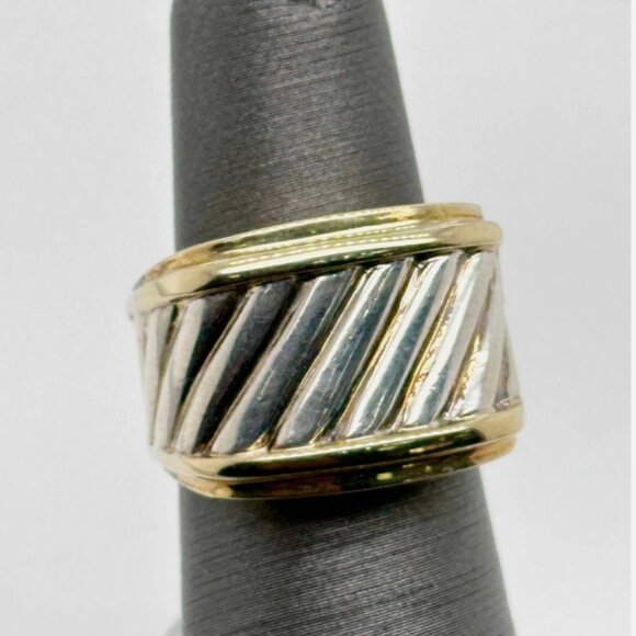 David Yurman 14K Yellow Gold and Sterling Silver Cigar Band Ring - Picture 1 of 6